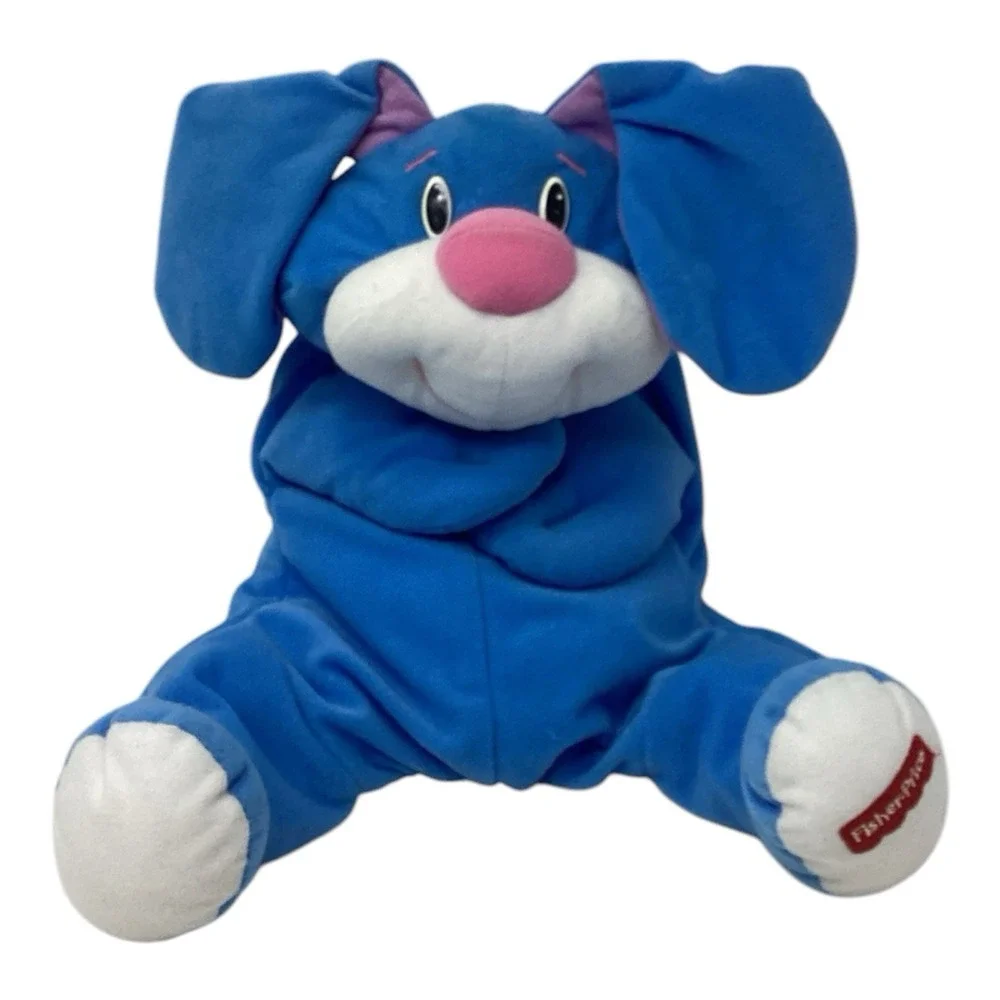 Vintage Fisher Price 1998 Rumple Puppy Plush Blue Pink Nose